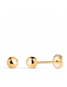 18K PENDIENTES ORO AMARILLO BOLA LISA BRILLA HUECA. ANCHO: 4 MM. CIERRE TUERCA
