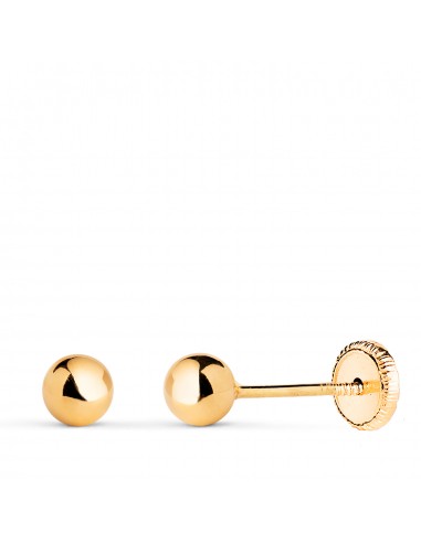 18K PENDIENTES ORO AMARILLO BOLA LISA BRILLA HUECA. ANCHO: 4 MM. CIERRE TUERCA