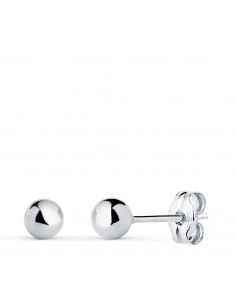 18K PENDIENTES ORO BLANCO BOLA LISA BRILLA HUECA. ANCHO: 4 MM. CIERRE PRESION