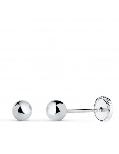 18K PENDIENTES ORO BLANCO BOLA LISA BRILLA HUECA. ANCHO: 4 MM. CIERRE TUERCA