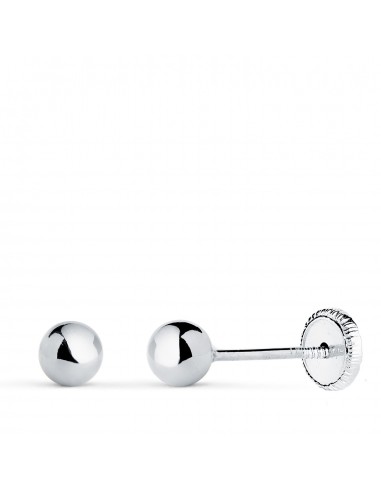 18K PENDIENTES ORO BLANCO BOLA LISA BRILLA HUECA. ANCHO: 4 MM. CIERRE TUERCA