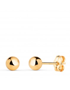 18K PENDIENTES ORO AMARILLO BOLA LISA BRILLA HUECA. ANCHO: 5 MM. CIERRE PRESION