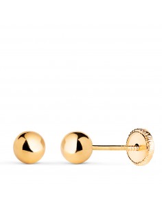 18K PENDIENTES ORO AMARILLO BOLA LISA BRILLA HUECA. ANCHO: 5 MM. CIERRE TUERCA