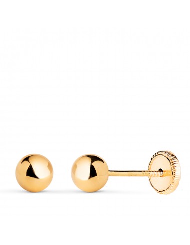 18K PENDIENTES ORO AMARILLO BOLA LISA BRILLA HUECA. ANCHO: 5 MM. CIERRE TUERCA