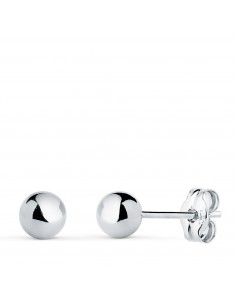 18K PENDIENTES ORO BLANCO BOLA LISA BRILLA HUECA. ANCHO: 5 MM. CIERRE PRESION