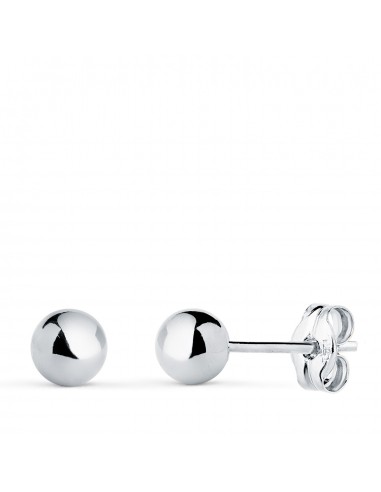 18K PENDIENTES ORO BLANCO BOLA LISA BRILLA HUECA. ANCHO: 5 MM. CIERRE PRESION