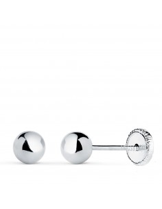 18K PENDIENTES ORO BLANCO BOLA LISA BRILLA HUECA. ANCHO: 5 MM. CIERRE TUERCA