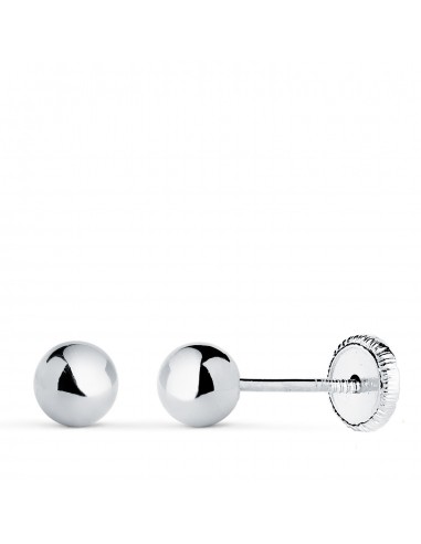 18K PENDIENTES ORO BLANCO BOLA LISA BRILLA HUECA. ANCHO: 5 MM. CIERRE TUERCA
