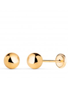 18K PENDIENTES ORO AMARILLO BOLA LISA BRILLA HUECA. ANCHO: 6 MM. CIERRE TUERCA