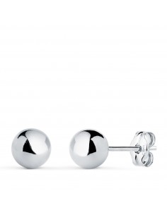 18K PENDIENTES ORO BLANCO BOLA LISA BRILLA HUECA. ANCHO: 6 MM. CIERRE PRESION