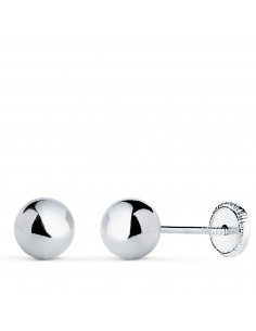 18K PENDIENTES ORO BLANCO BOLA LISA BRILLA HUECA. ANCHO: 6 MM. CIERRE TUERCA