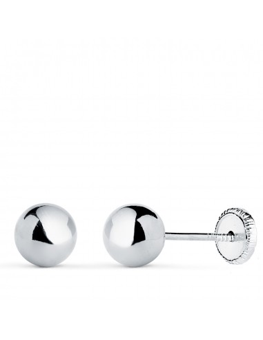 18K PENDIENTES ORO BLANCO BOLA LISA BRILLA HUECA. ANCHO: 6 MM. CIERRE TUERCA