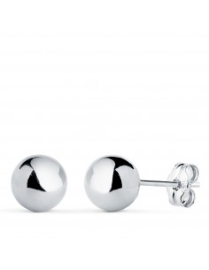 18K PENDIENTES ORO BLANCO BOLA LISA BRILLA HUECA. ANCHO: 7 MM. CIERRE PRESION