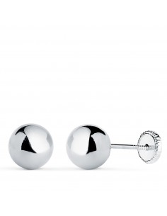 18K PENDIENTES ORO BLANCO BOLA LISA BRILLA HUECA. ANCHO: 7 MM. CIERRE TUERCA