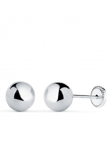 18K PENDIENTES ORO BLANCO BOLA LISA BRILLA HUECA. ANCHO: 7 MM. CIERRE TUERCA
