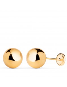 18K PENDIENTES ORO AMARILLO BOLA LISA BRILLA HUECA. ANCHO: 8 MM. CIERRE TUERCA