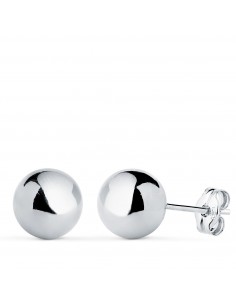 18K PENDIENTES ORO BLANCO BOLA LISA BRILLA HUECA. ANCHO: 8 MM. CIERRE PRESION