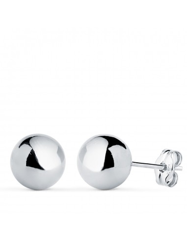 18K PENDIENTES ORO BLANCO BOLA LISA BRILLA HUECA. ANCHO: 8 MM. CIERRE PRESION