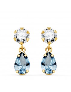 18K PENDIENTES ORO AMARILLO DOS CUERPOS CON CIRCONITA Y AGUAMARINA LAGRIMA 16 X 5MM. CIERRE PRESION