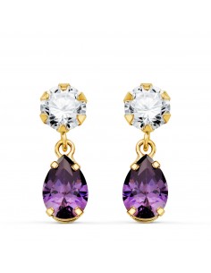 18K PENDIENTES ORO AMARILLO DOS CUERPOS CON CIRCONITA Y AMATISTA LAGRIMA 16 X 5MM. CIERRE PRESION