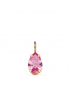 18K COLGANTE ORO AMARILLO LAGRIMA CON GARRAS Y PIEDRA COLOR ROSA 6 5 X 5 MM.