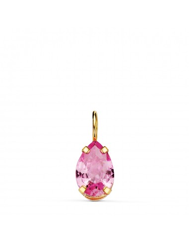 18K COLGANTE ORO AMARILLO LAGRIMA CON GARRAS Y PIEDRA COLOR ROSA 6 5 X 5 MM.