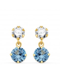18K PENDIENTES ORO AMARILLO DOS CUERPOS CON CIRCONITA Y AGUAMARINA REDONDA 15 X 6MM. CIERRE PRESION