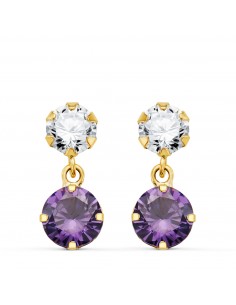 18K PENDIENTES ORO AMARILLO DOS CUERPOS CON CIRCONITA Y AMATISTA REDONDA 15 X 6 MM. CIERRE PRESION