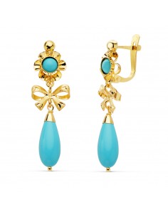 18K PENDIENTES LAZO TURQUESA. 33 X 10 MM