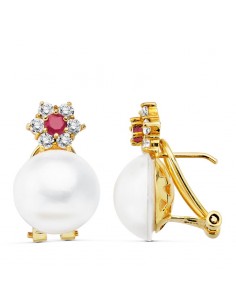 18K PENDIENTES ORO AMARILLO PERLA JAPONESA 21 X 13 MM