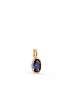 18K COLGANTE ORO AMARILLO OVAL PIEDRA AZUL BORDES BOLITAS. MEDIDA: 9 X 4MM