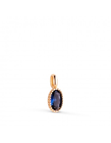 18K COLGANTE ORO AMARILLO OVAL PIEDRA AZUL BORDES BOLITAS. MEDIDA: 9 X 4MM