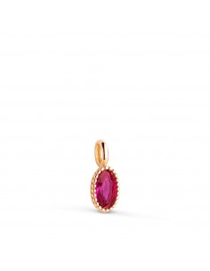18K COLGANTE ORO AMARILLO OVAL PIEDRA ROJA BORDES BOLITAS. MEDIDA: 9 X 4MM