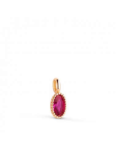 18K COLGANTE ORO AMARILLO OVAL PIEDRA ROJA BORDES BOLITAS. MEDIDA: 9 X 4MM