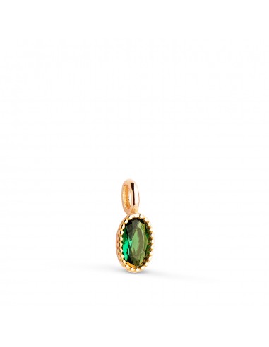 18K COLGANTE ORO AMARILLO OVAL PIEDRA VERDE BORDES BOLITAS. MEDIDA: 9 X 4MM