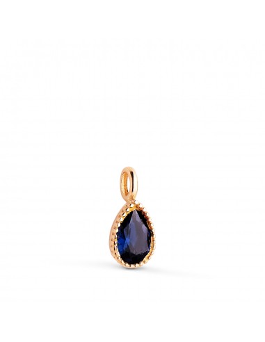 18K COLGANTE ORO AMARILLO GOTA PIEDRA AZUL BORDES BOLITAS. MEDIDA: 11 X 5MM