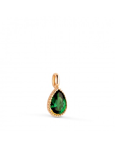 18K COLGANTE ORO AMARILLO GOTA PIEDRA VERDE BORDES BOLITAS. MEDIDA: 11 X 5MM