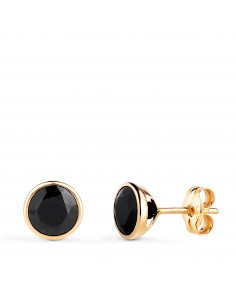 18K PENDIENTES ORO AMARILLO CHATON CON CIRCONITA NEGRA. ANCHO: 6 2 MM. CIERRE PRESION