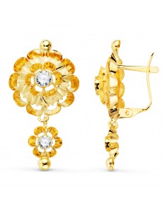 18K PENDIENTES ORO AMARILLO CUBANAS CON CIRCONITAS. 32 X 16 MM. CIERRE CATALAN