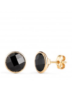 18K PENDIENTES ORO AMARILLO CHATON CON CIRCONITA NEGRA. ANCHO: 8 5 MM. CIERRE PRESION