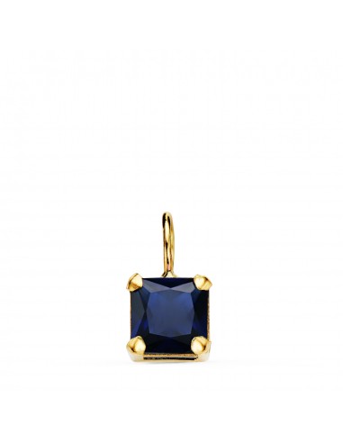 18K COLGANTE ORO AMARILLO CUADRADO CON GARRAS Y PIEDRA COLOR AZUL DE 6 5 X 6 5 MM.