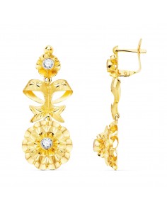 18K PENDIENTES ORO AMARILLO CUBANAS CON CIRCONITAS. 40 X 14 MM.