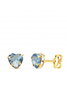 18K PENDIENTES ORO AMARILLO CORAZON CON CIRCONITA AGUAMARINA. MEDIDA: 5X5 MM. CIERRE PRESION