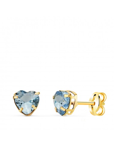 18K PENDIENTES ORO AMARILLO CORAZON CON CIRCONITA AGUAMARINA. MEDIDA: 5X5 MM. CIERRE PRESION