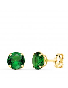 18K PENDIENTES ORO AMARILLO REDONDOS PIEDRA VERDE 6 MM. CIERRE PRESION