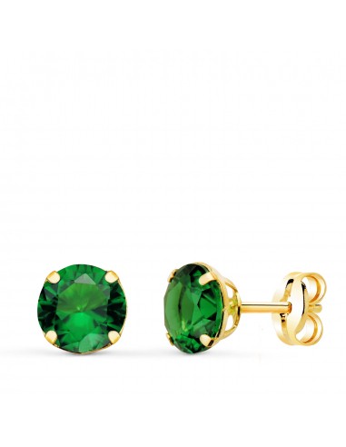 18K PENDIENTES ORO AMARILLO REDONDOS PIEDRA VERDE 6 MM. CIERRE PRESION