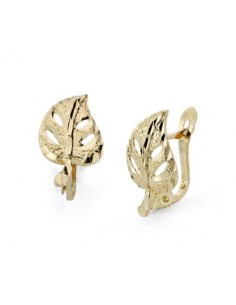 18K PENDIENTES HOJA CALADA. 14 X 8 MM.