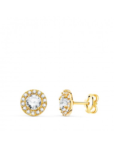 18K PENDIENTES ORO AMARILLO REDONDOS CON CIRCONITA BLANCAS. ANCHO: 6 5 MM. CIERRE PRESION