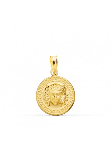 18K MEDALLA ORO AMARILLO MEDUSA CON BORDE DE GRECA MATIZADA 15 MM