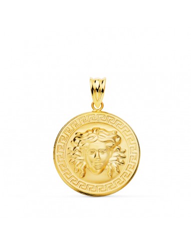 18K MEDALLA ORO AMARILLO MEDUSA CON BORDE DE GRECA MATIZADA 20 MM